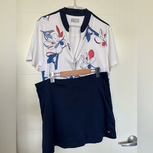 Callaway White Floral Zip Polo with Navy skirt - set
